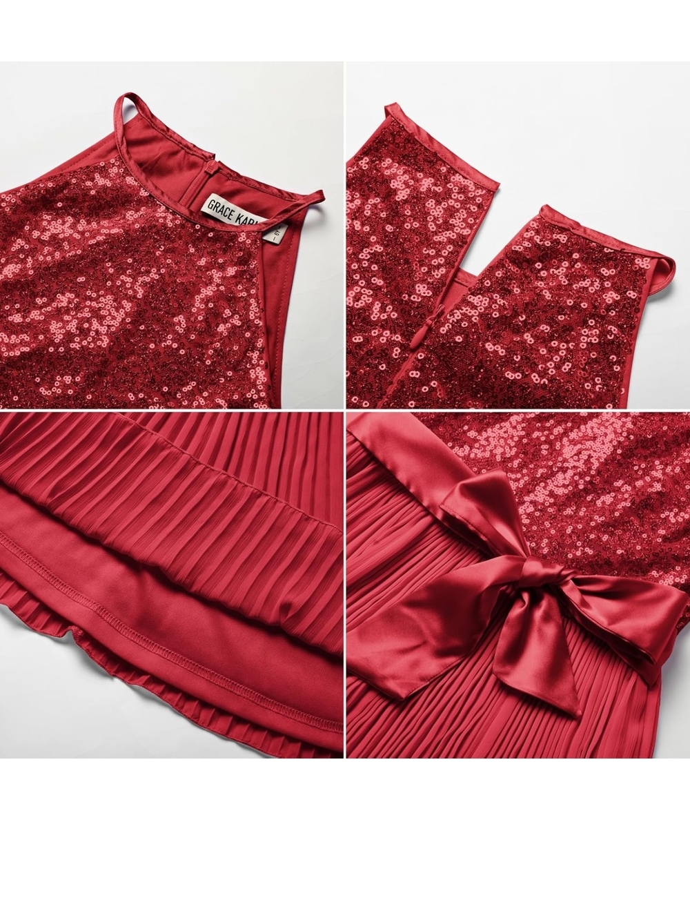 Grace Karin Girls' Red Sequin Pleated Bow Party Dress